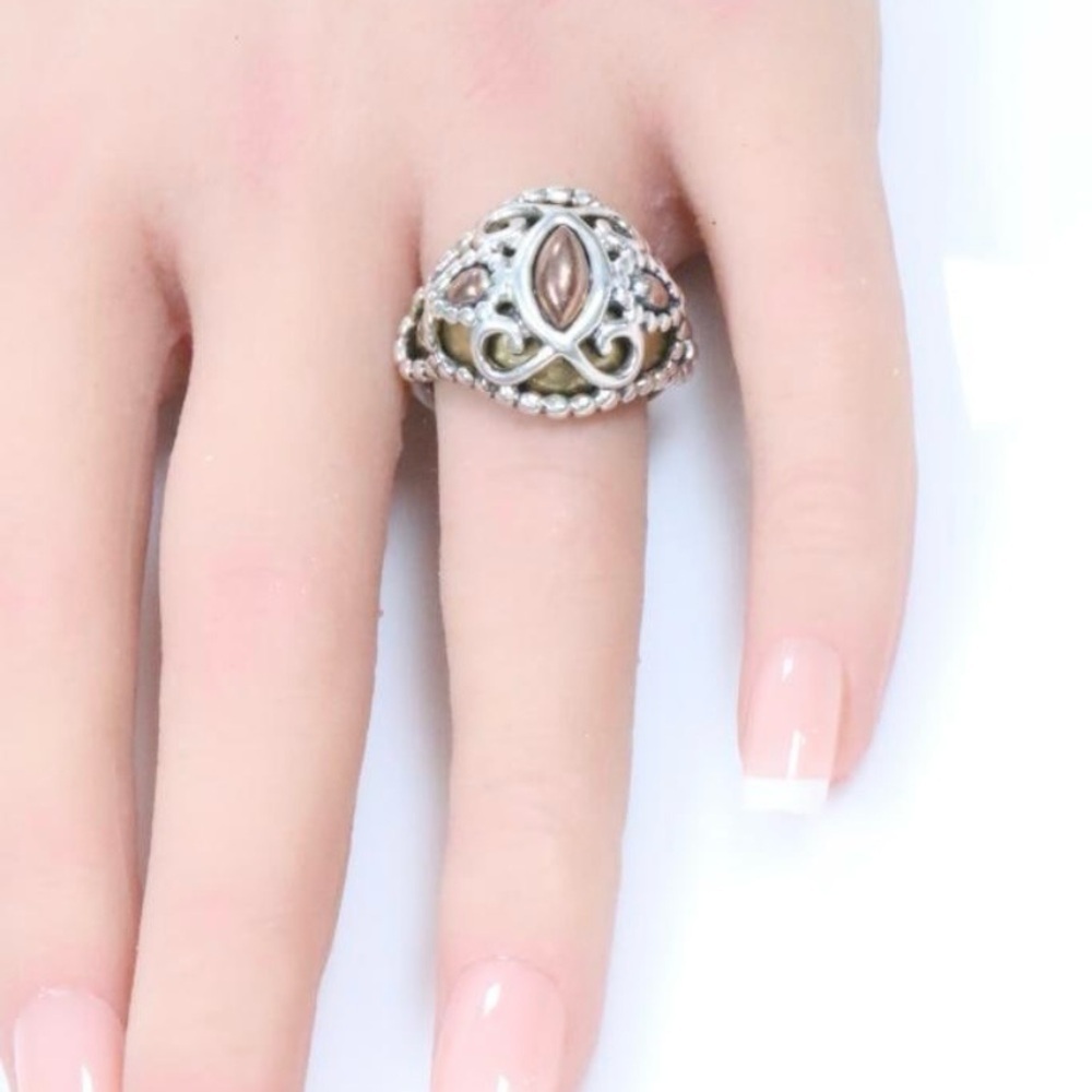 Carolyn Pollack Brass, Sterling‎ Silver, & Copper beaded scroll ring size 9